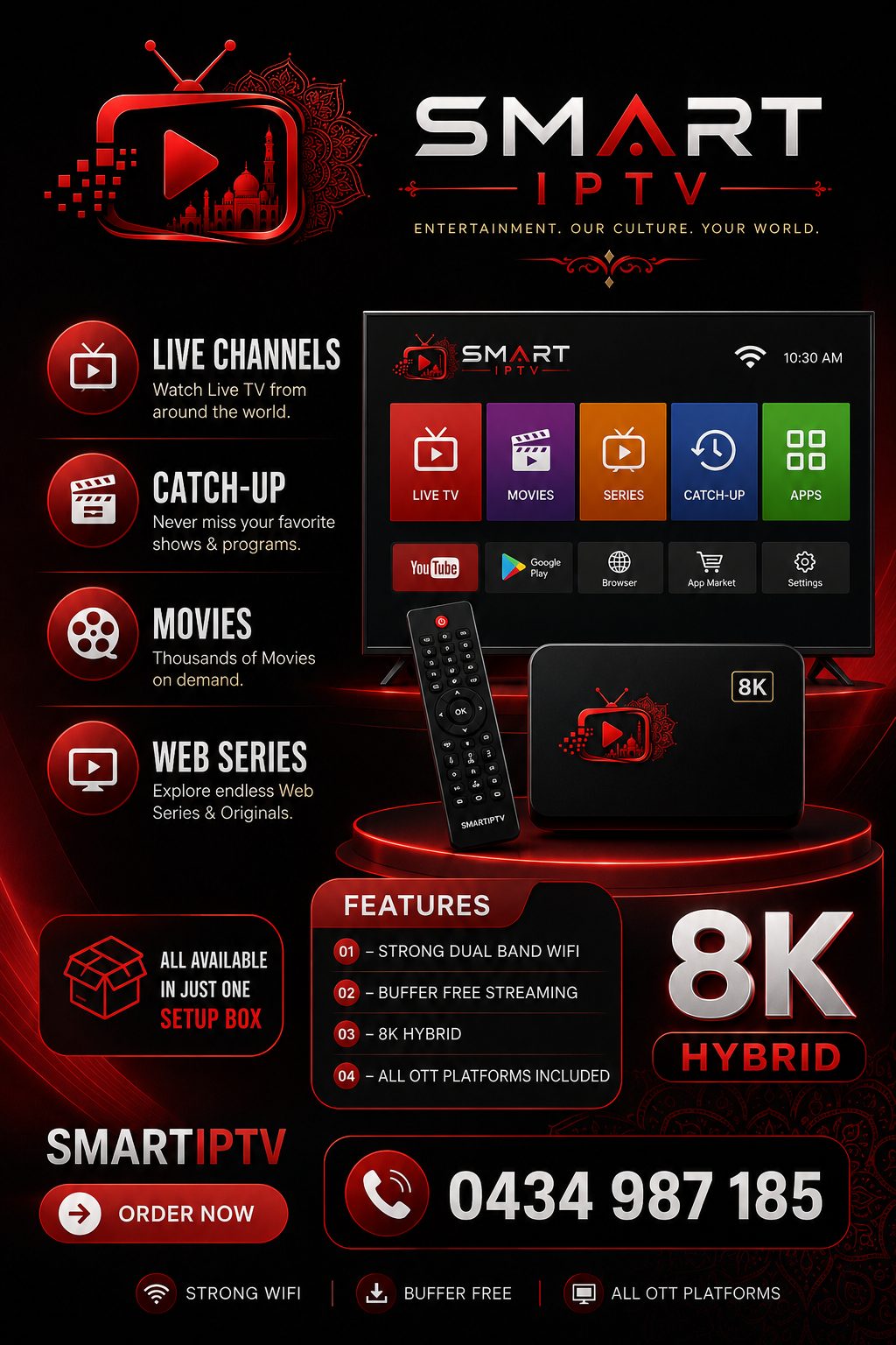 SmartIPTV Box 8K Hybrid — Live channels, catchup, movies, web series